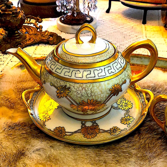 EUC- Antique French & German Hand-Painted Tea Set Pieces - Picture 2 of 16